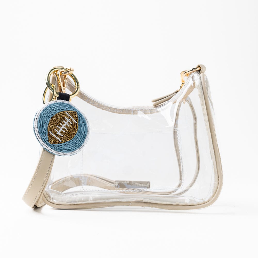 Game Day Football Beaded Bag Charm Navy, Blue, + White Key Ring + Bag Charm