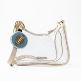 Game Day Football Beaded Bag Charm Navy, Blue, + White Key Ring + Bag Charm