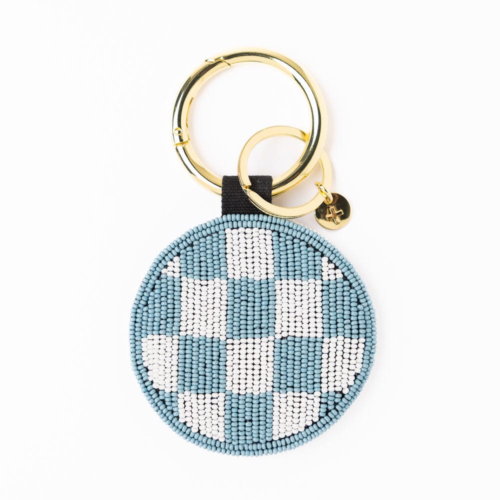 Game Day Football Beaded Bag Charm Navy, Blue, + White Key Ring + Bag Charm