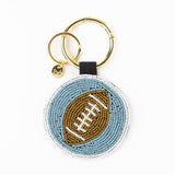 Game Day Football Beaded Bag Charm Navy, Blue, + White Key Ring + Bag Charm
