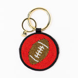Game Day Football Beaded Bag Charm Red + Black Key Ring + Bag Charm