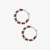 Game Day Mixed Seed Bead Hoop Earrings Gold + Dark Red