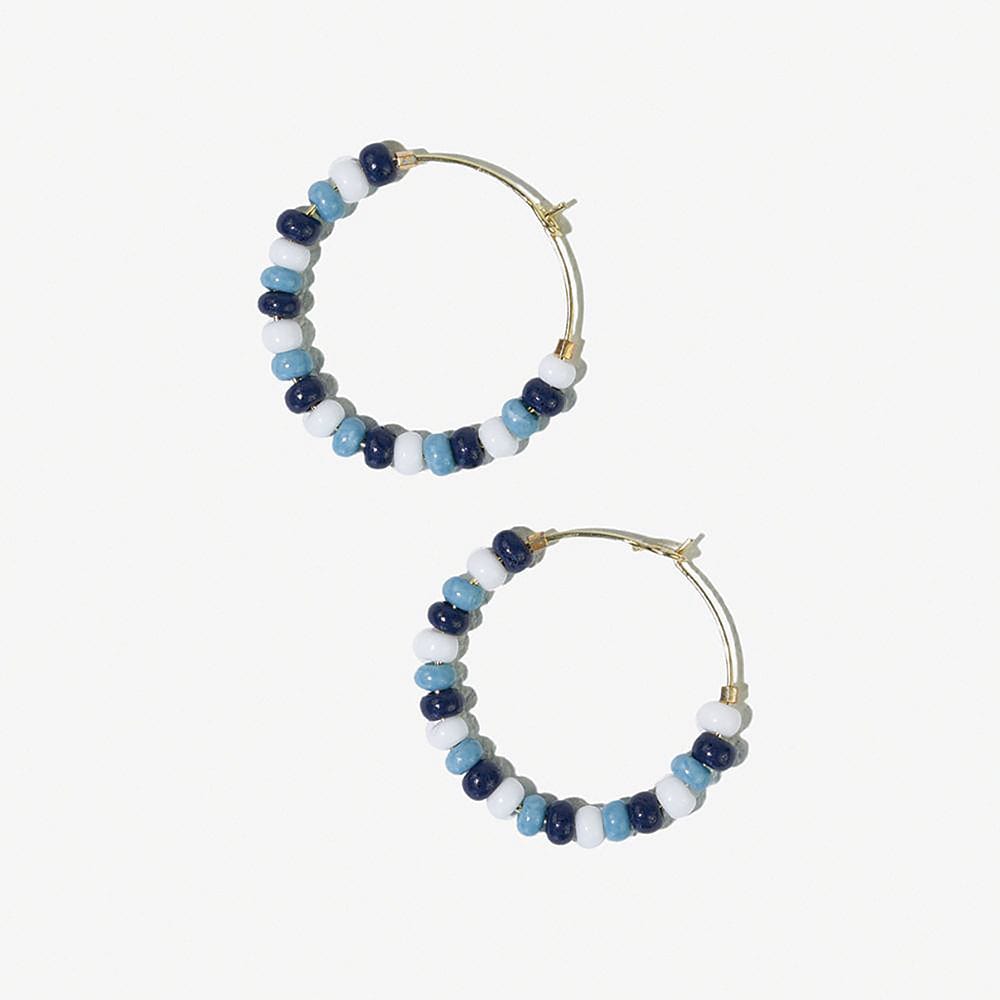 Game Day Mixed Seed Bead Hoop Earrings Navy + Light Blue