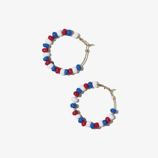 Game Day Mixed Seed Bead Hoop Earrings Red + Blue Earrings