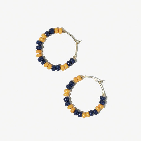 Game Day Mixed Seed Bead Hoop Earrings Yellow + Navy