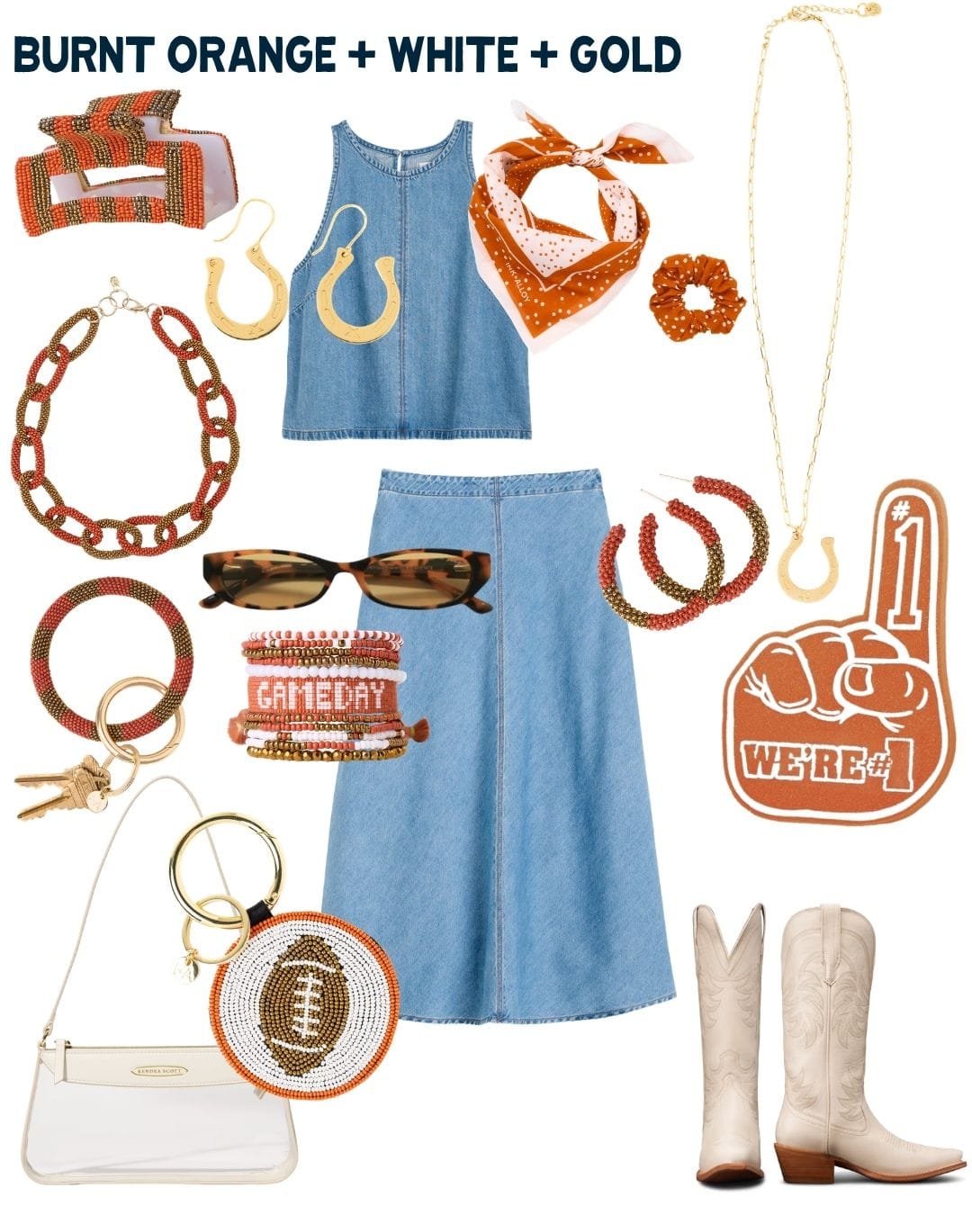 Game Day Polka Dot Scarf + Scrunchie Burnt Orange + White 21x21 Scarf
