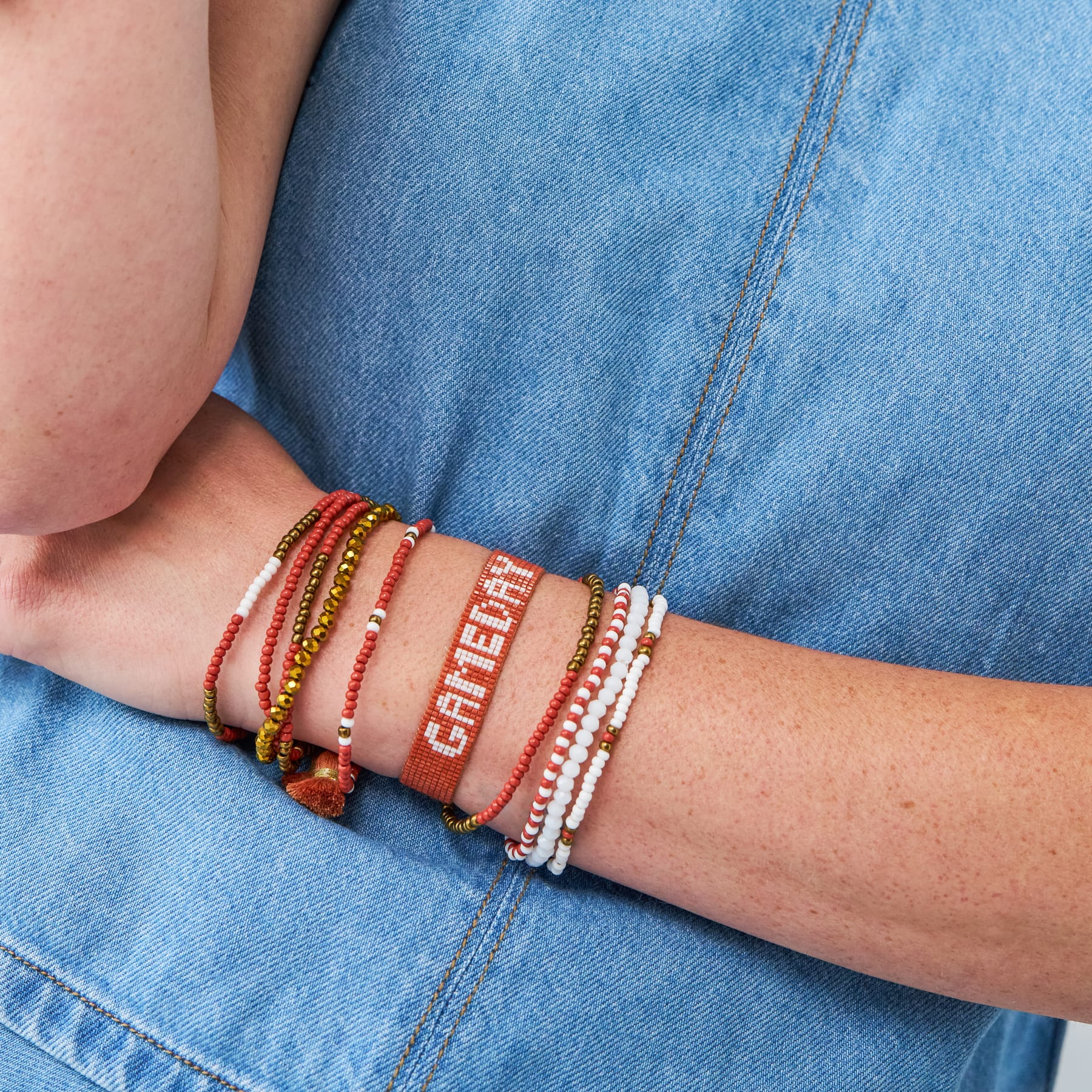 Game Day Sage 10 Strand + Gabby Stack Burnt Orange, Gold, + White Stack