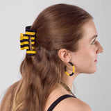 Game Day Striped Beaded Hair Claw Clip Black + Yellow Clip