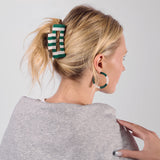 Game Day Striped Beaded Hair Claw Clip Green + White Clip