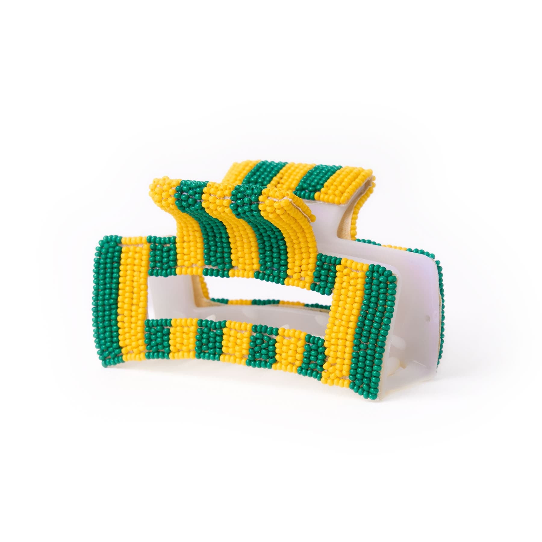 Game Day Striped Beaded Hair Claw Clip Green + Yellow Clip