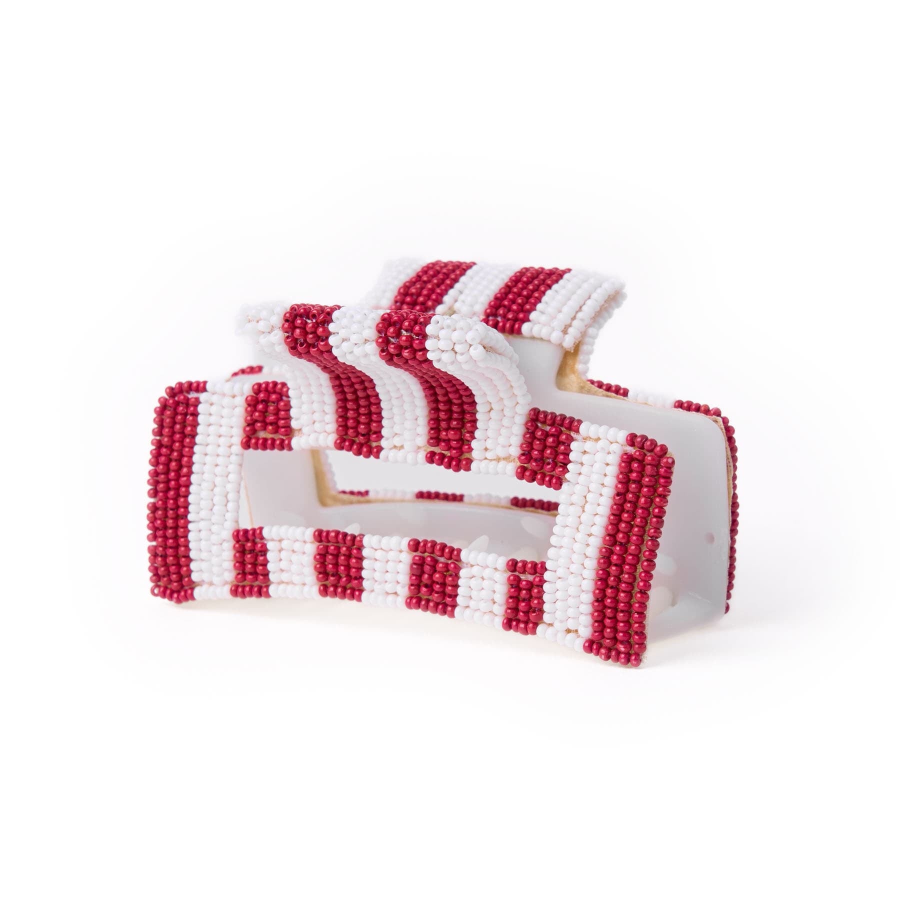 Game Day Striped Beaded Hair Claw Clip Maroon + White Clip