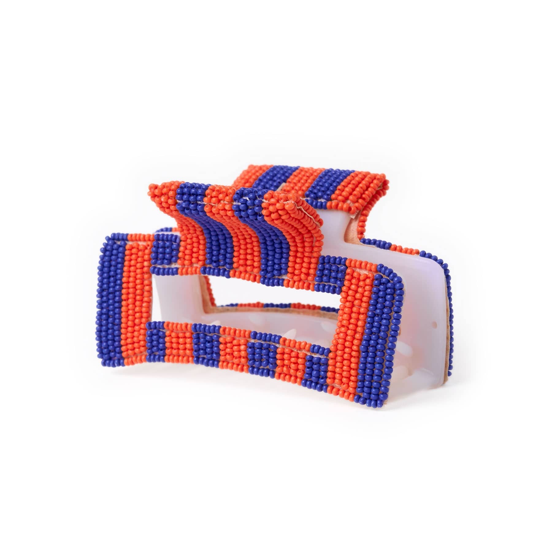 Game Day Striped Beaded Hair Claw Clip Navy + Orange Clip
