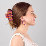 Game Day Striped Beaded Hair Claw Clip Purple + Orange Clip
