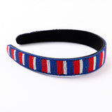 Game Day Striped Beaded Headband Blue + Crimson Headband