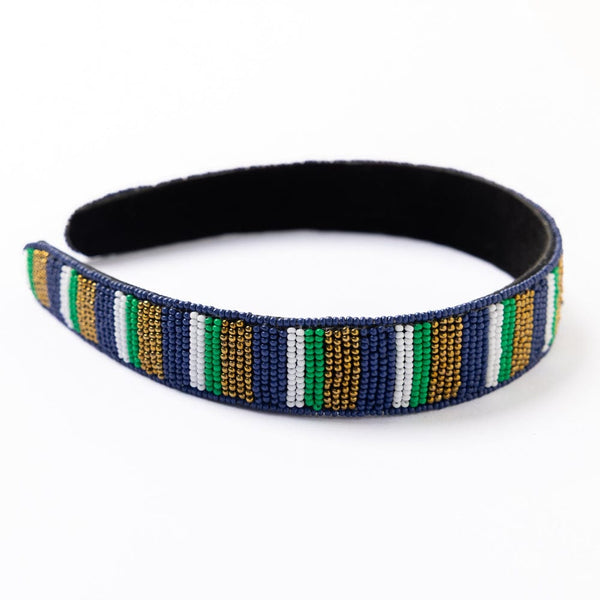 5270 Game Day Striped Beaded Headband – Handcrafted Statement Hair Game Day Striped Beaded Headband Blue + White – INK+ALLOY LLC main image 4