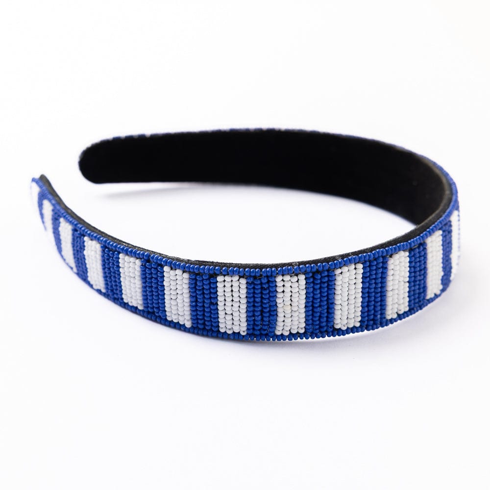 Game Day Striped Beaded Headband Blue + White Headband