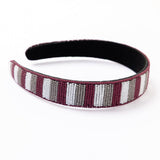 Game Day Striped Beaded Headband Maroon + White Headband