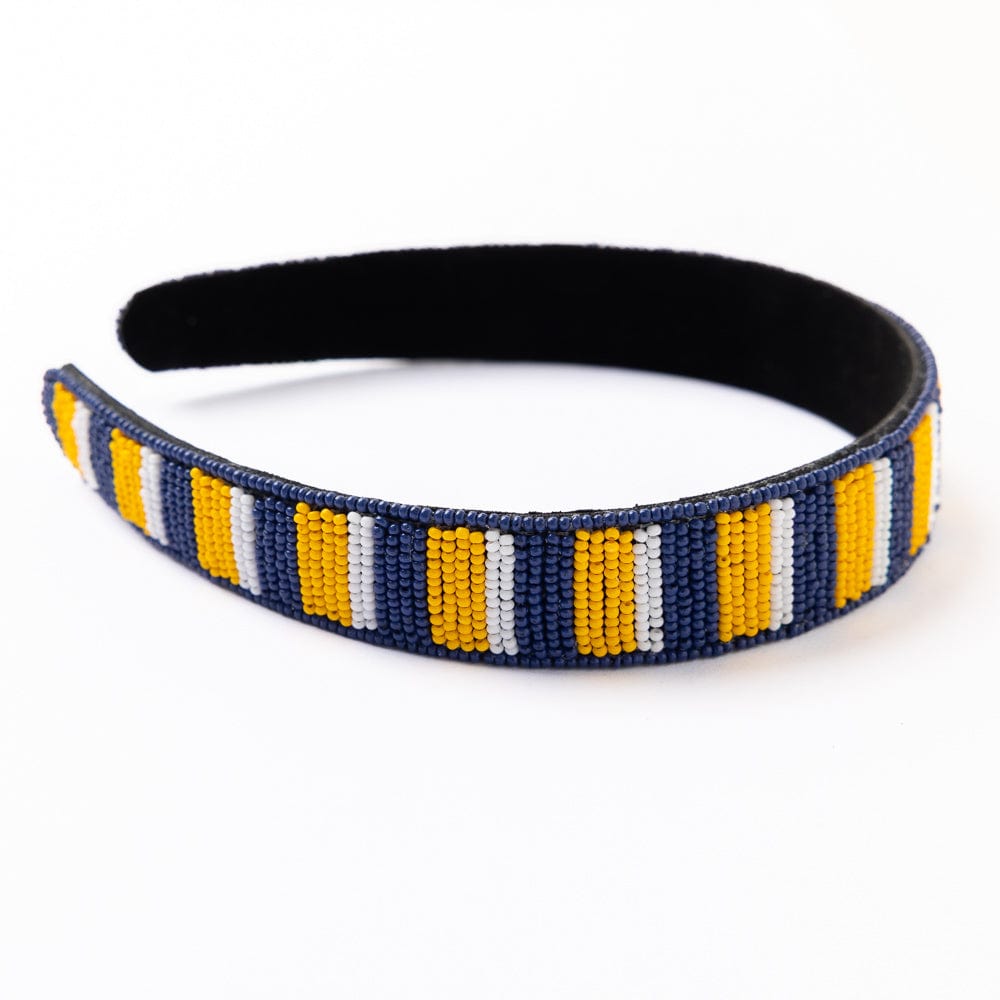Game Day Striped Beaded Headband Yellow + Blue Headband