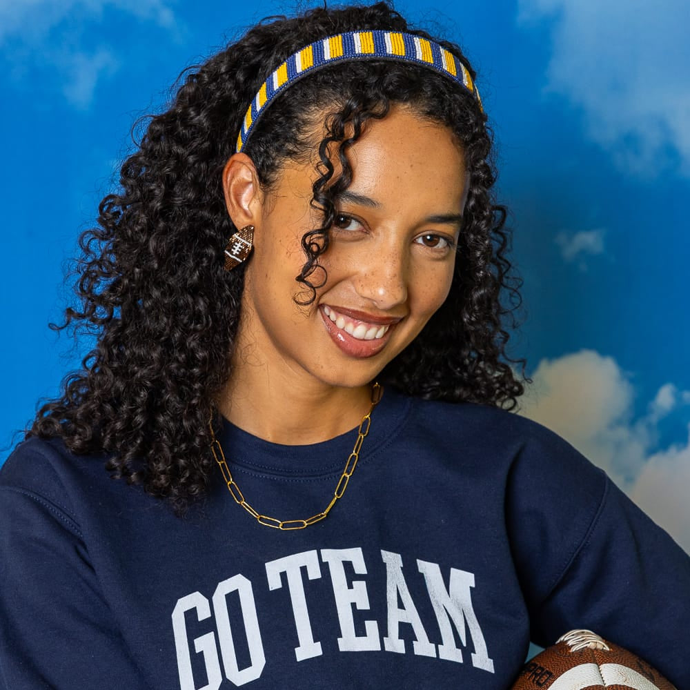 Game Day Striped Beaded Headband Yellow + Blue Hair Accessory