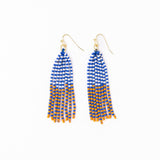 Game Day Tassel Seed Bead Earrings Blue + Orange Fringe