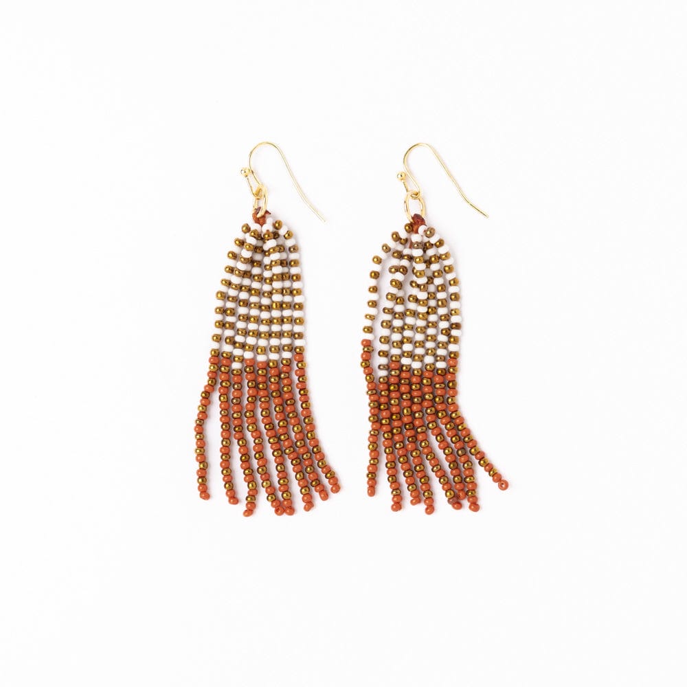 Game Day Tassel Seed Bead Earrings Burnt Orange Fringe