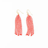 Game Day Tassel Seed Bead Earrings Crimson + Cream Fringe