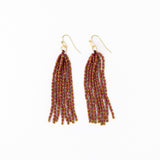 Game Day Tassel Seed Bead Earrings Garnet + Gold Fringe