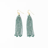 Game Day Tassel Seed Bead Earrings Green + White Fringe