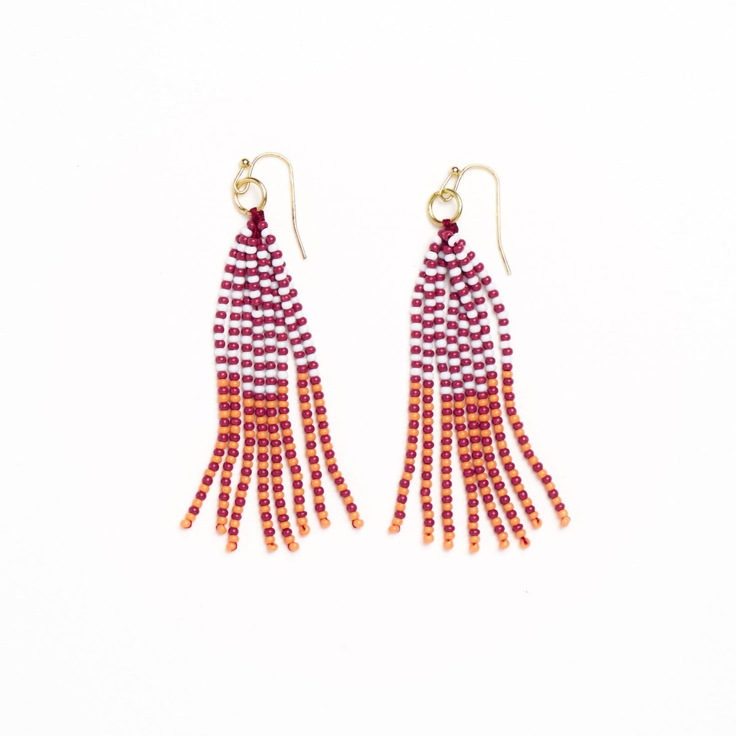 Game Day Tassel Seed Bead Earrings Maroon + Orange Fringe