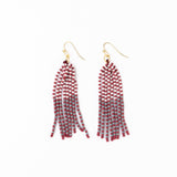 Game Day Tassel Seed Bead Earrings Maroon + White Fringe