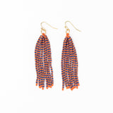 Game Day Tassel Seed Bead Earrings Navy + Orange Fringe