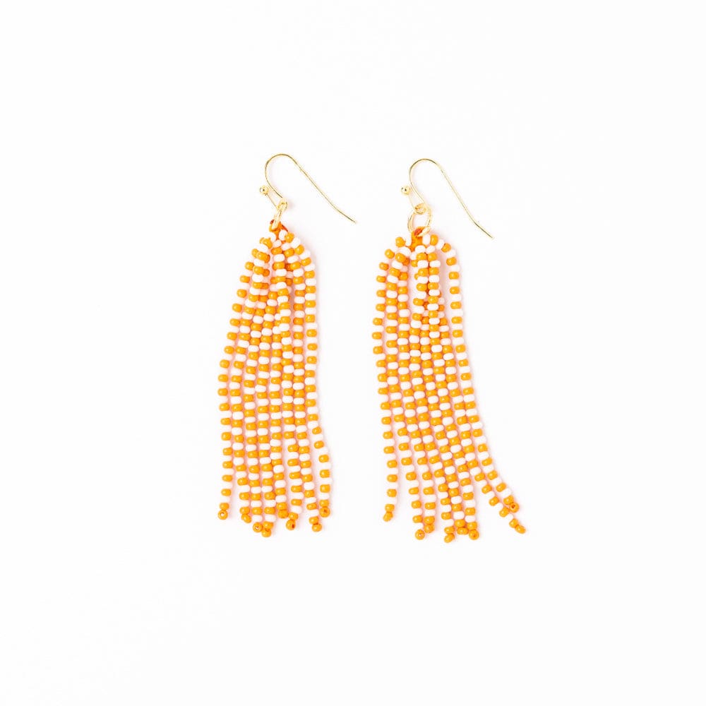 Game Day Tassel Seed Bead Earrings Orange + White Fringe