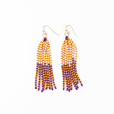 Game Day Tassel Seed Bead Earrings Purple + Orange Fringe