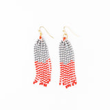 Game Day Tassel Seed Bead Earrings Scarlet + Gray Fringe