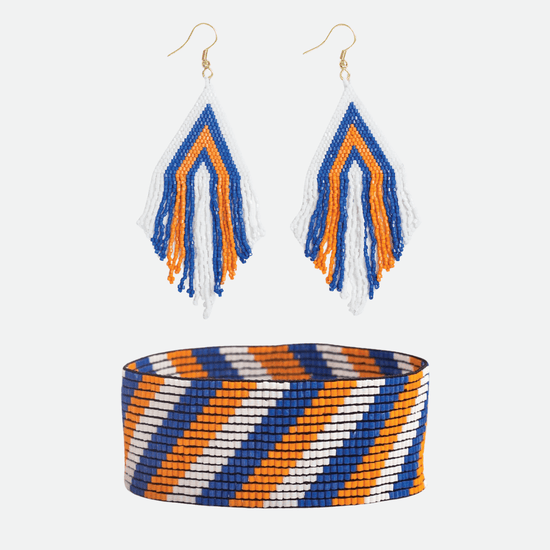 Gameday set earring and bracelet blue and orange