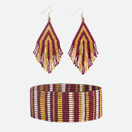 Gameday set earring and bracelet gold and dark red