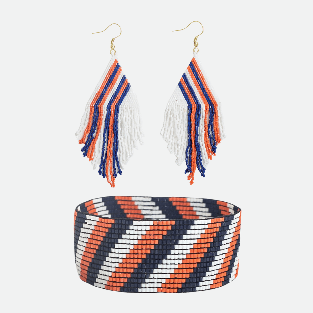 Gameday set earring and bracelet navy and orange