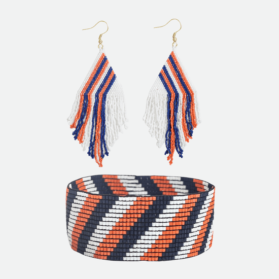 Gameday set earring and bracelet navy and orange