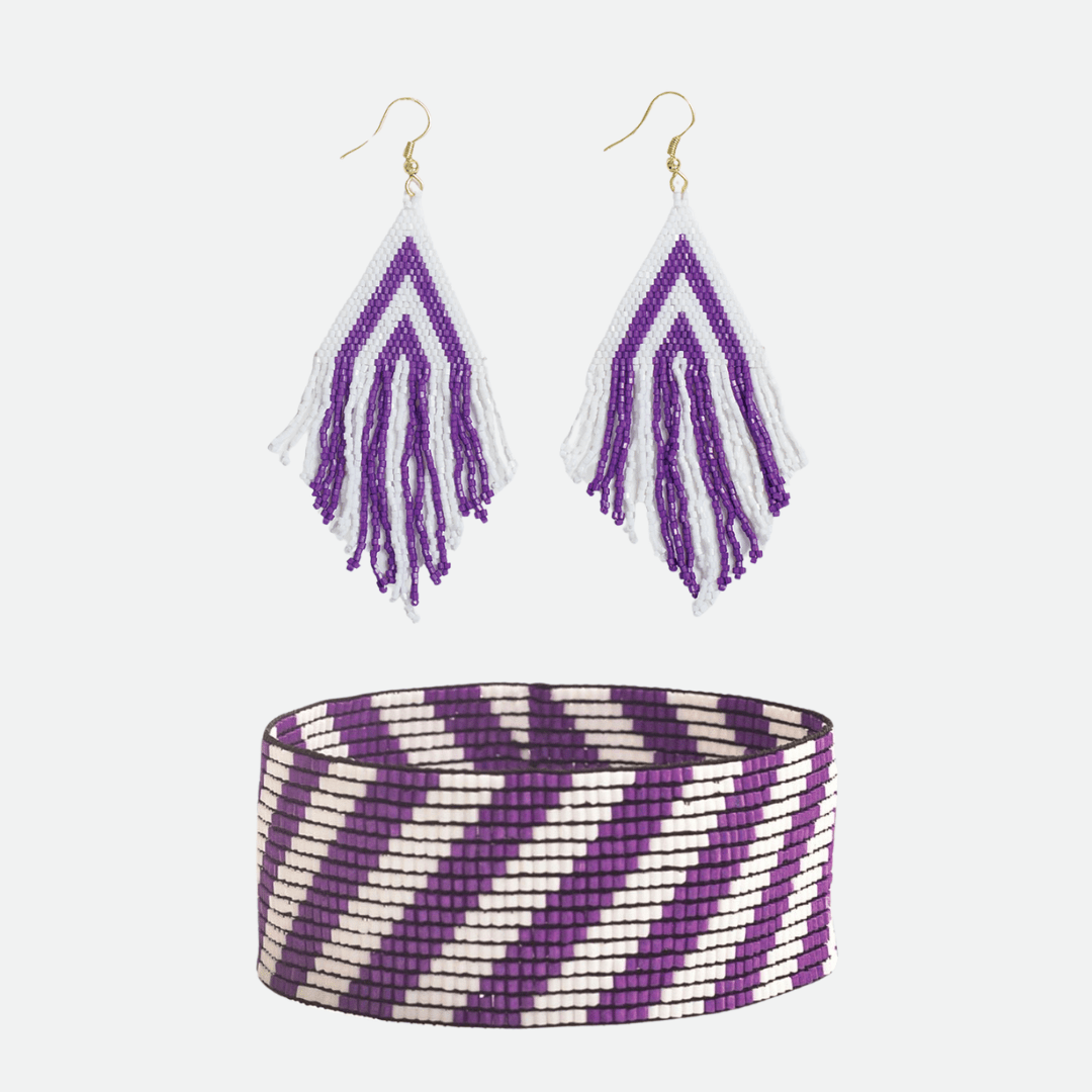 Gameday set earring and bracelet purple and white