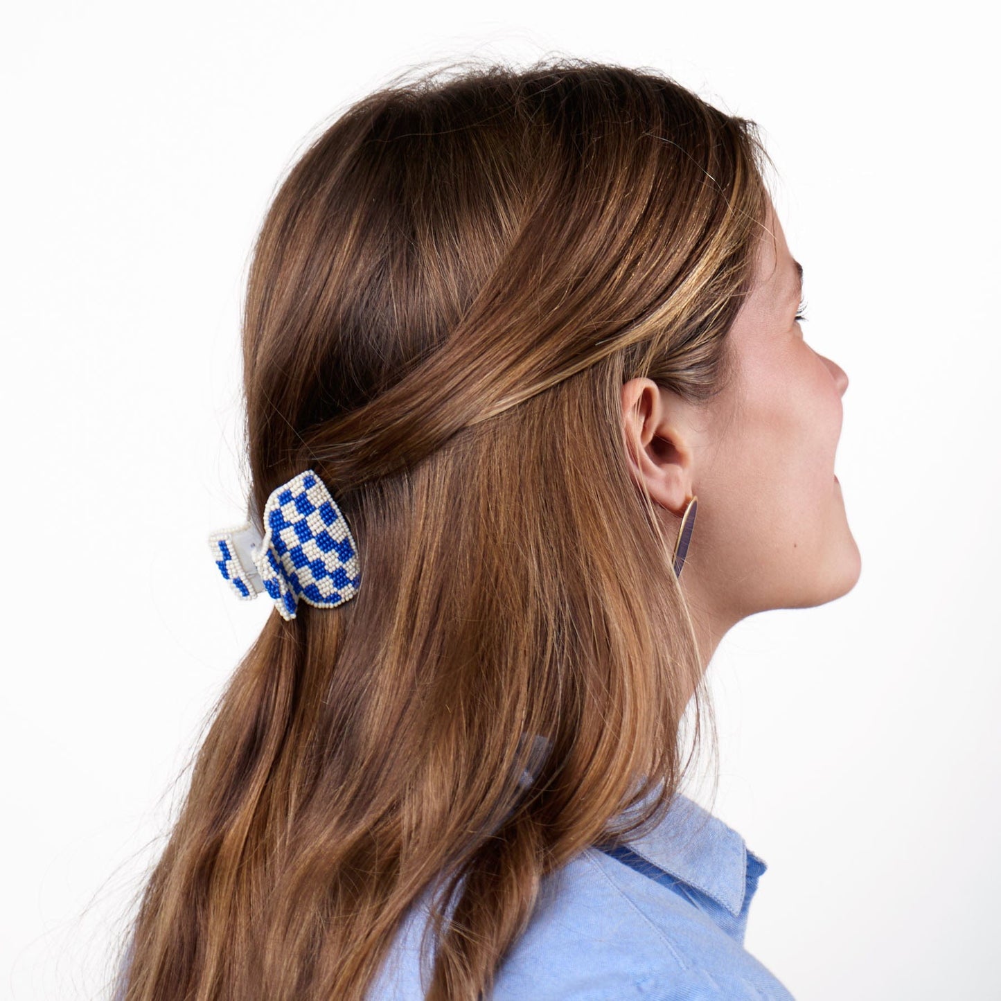 Gia Petite Multi-Color Checked Claw Ivory + Lapis Check Claw