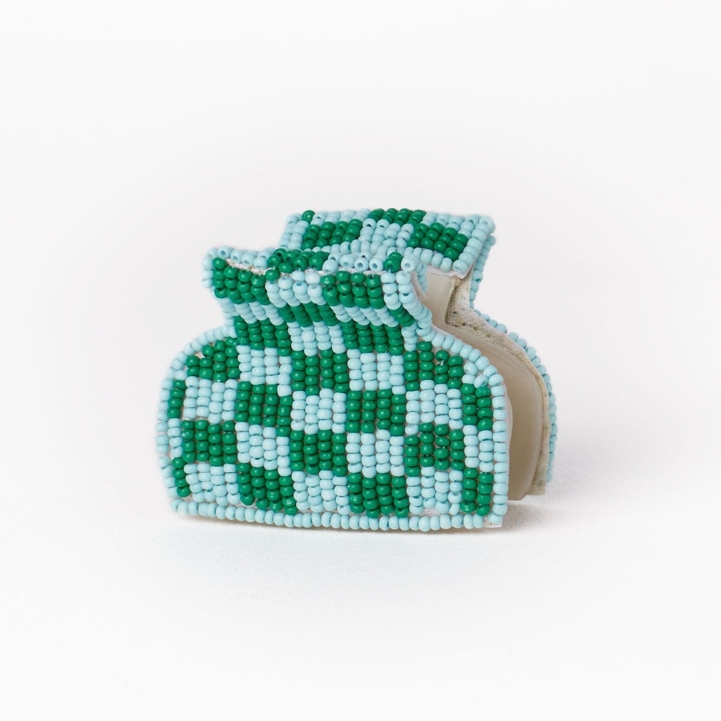 Gia Petite Multi-Color Checked Claw Kelly Green + Light Blue Check Claw