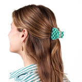 Gia Petite Multi-Color Checked Claw Kelly Green + Light Blue Check Claw