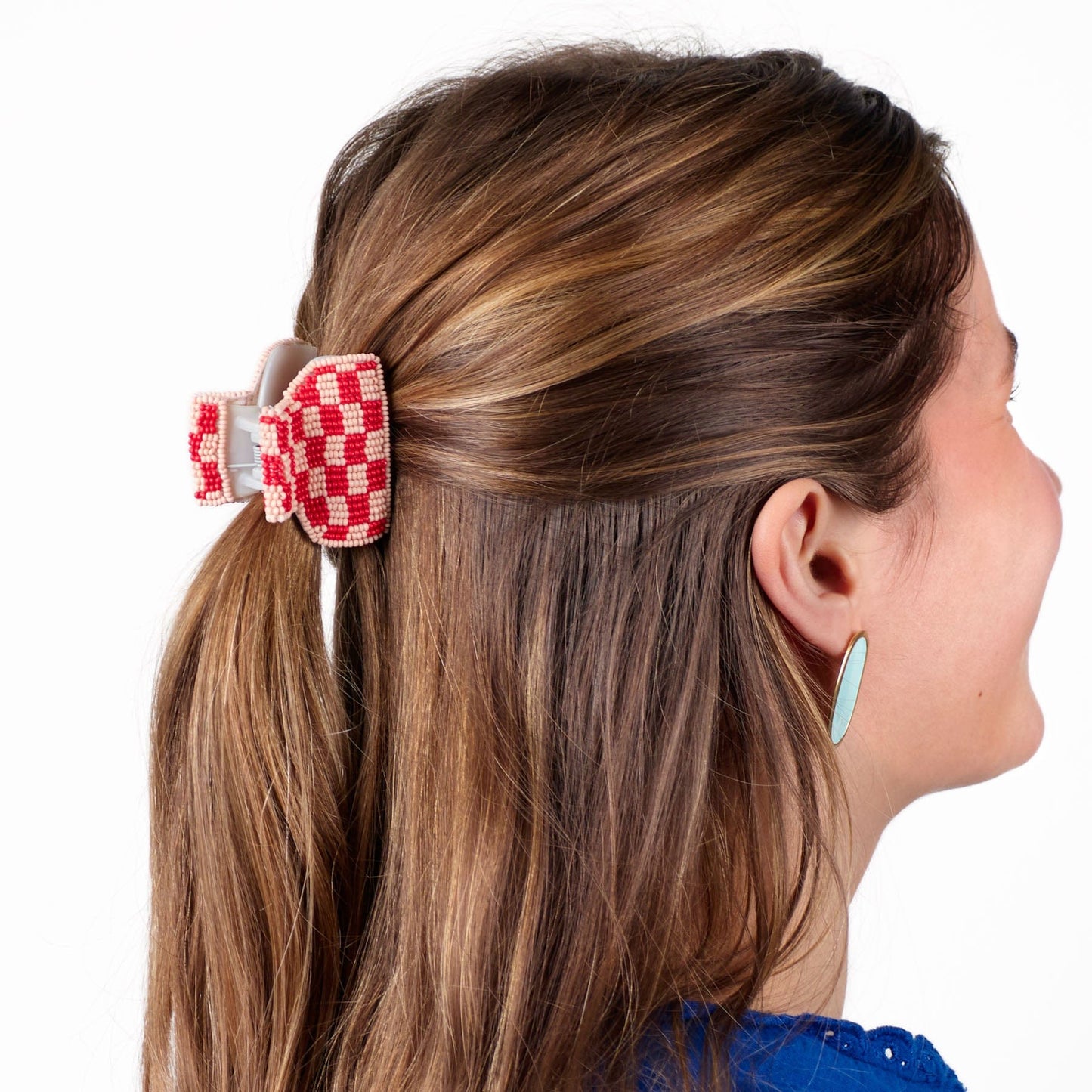 Gia Petite Multi-Color Checked Claw Red + Light Pink Check Claw