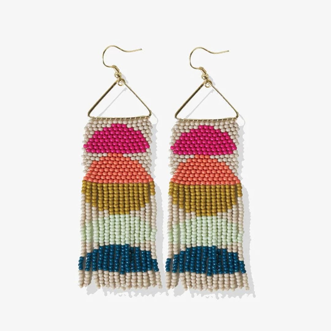 Gloria Half Circles Beaded Fringe Earrings Rainbow Earrings