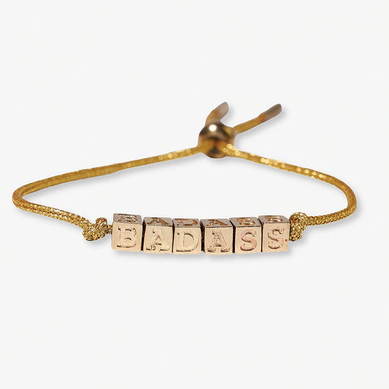 Goldie Gold Lurex Cord With Brass Letters Adjustable Badass Bracelet