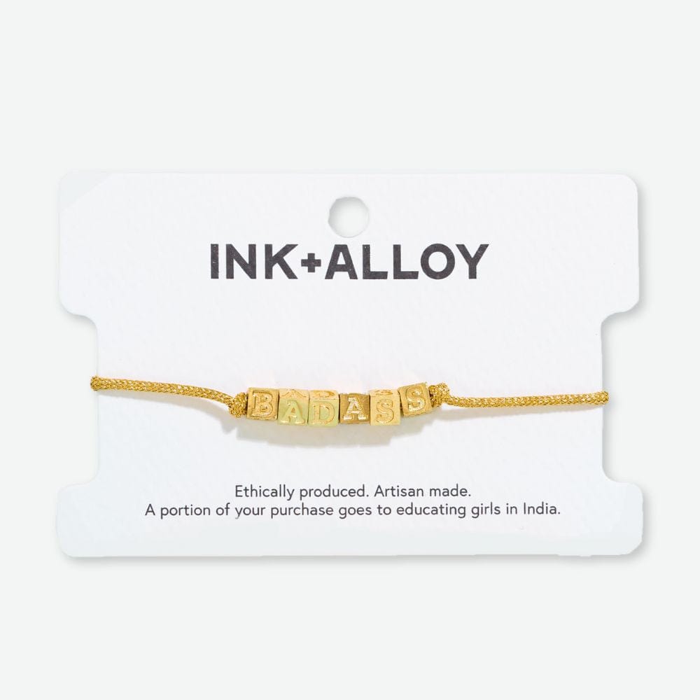 Goldie Gold Lurex Cord With Brass Letters Adjustable Badass Bracelet