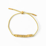 Goldie Gold Lurex Cord With Brass Letters Adjustable Gameday Bracelet