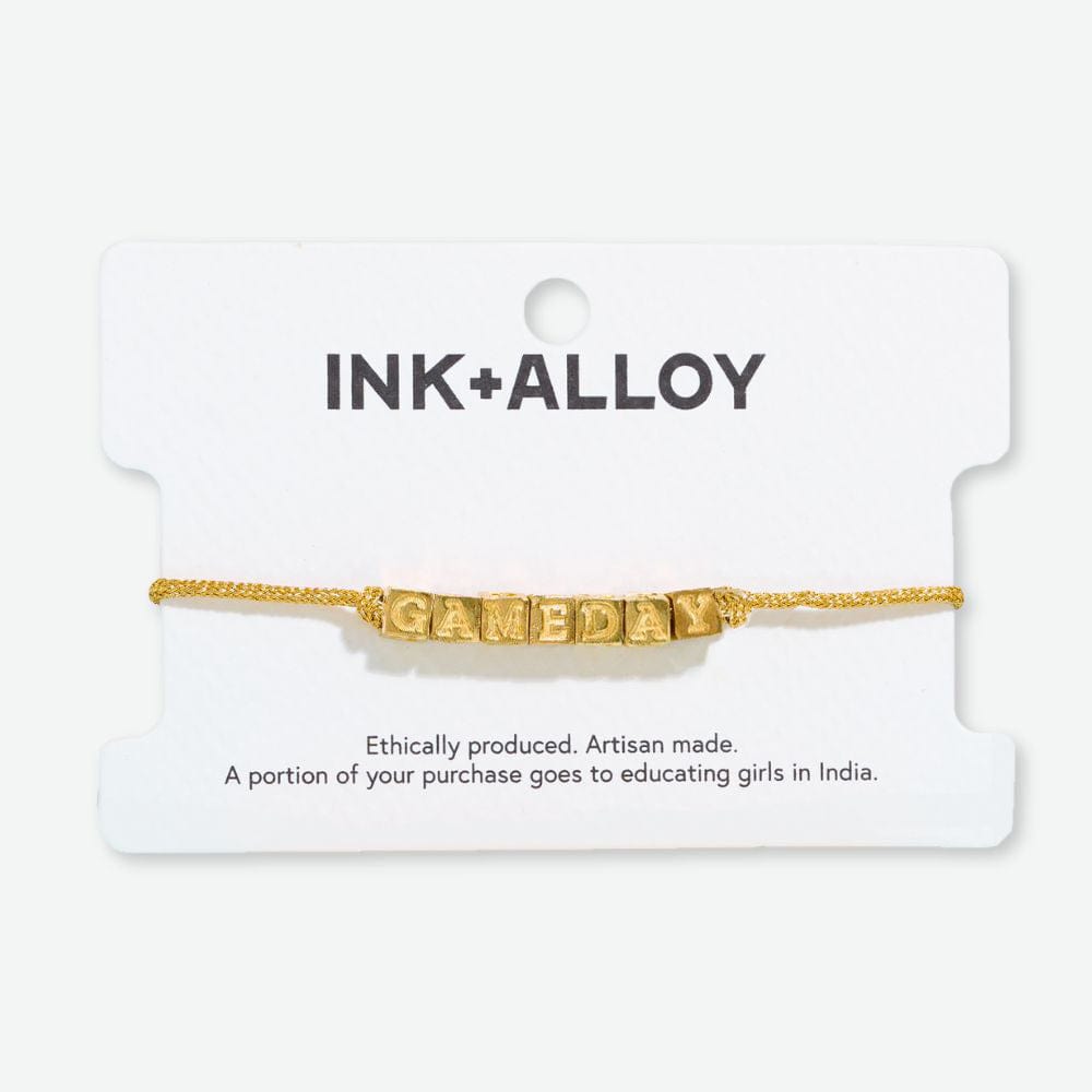 Goldie Gold Lurex Cord With Brass Letters Adjustable Gameday Bracelet