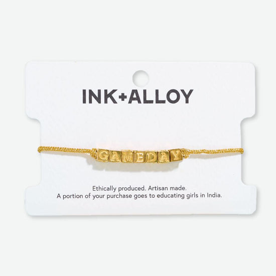 Goldie Gold Lurex Cord With Brass Letters Adjustable Gameday Bracelet