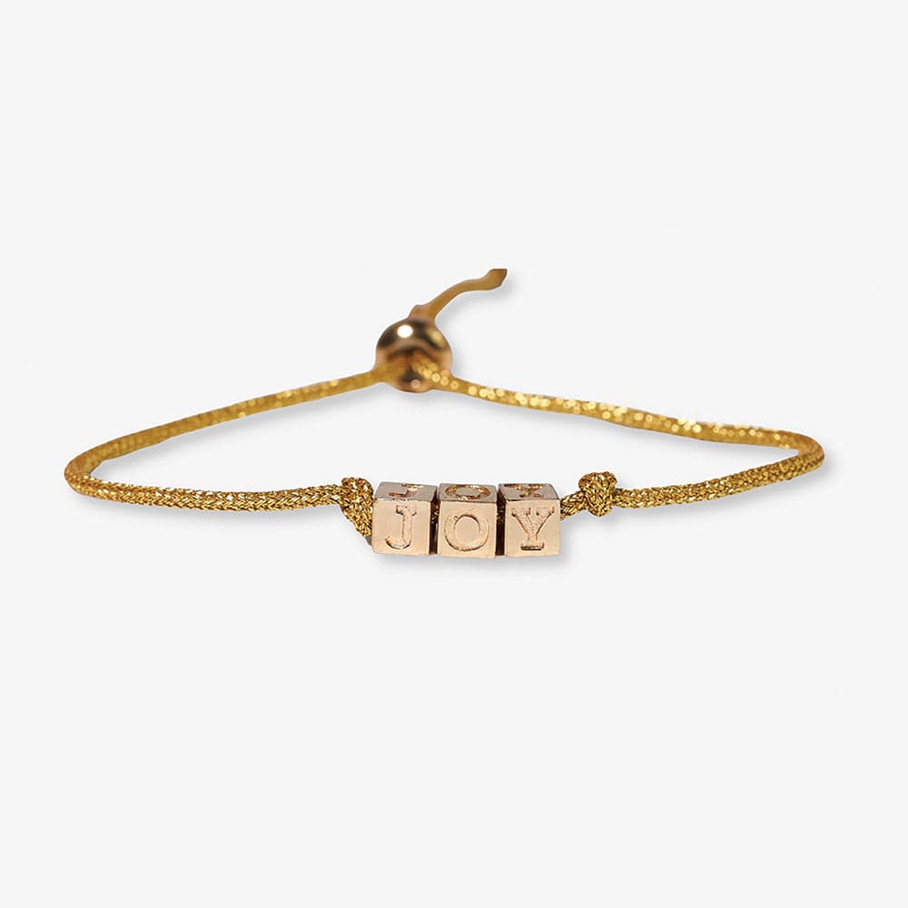 Goldie Gold Lurex Cord With Brass Letters Adjustable Joy Bracelet